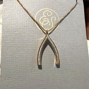 Diamond & 14K plated sterling Wishbone Necklace